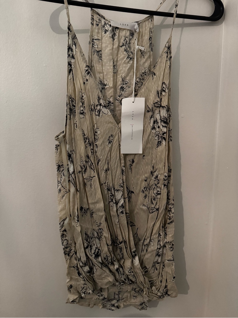 Lush Beige Tank Top with Black Floral Print